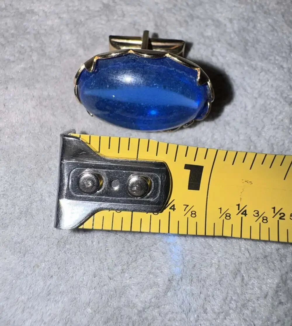 Vintage Mid-Century Gold-Tone Oval Cobalt Blue Cabochon Cufflinks